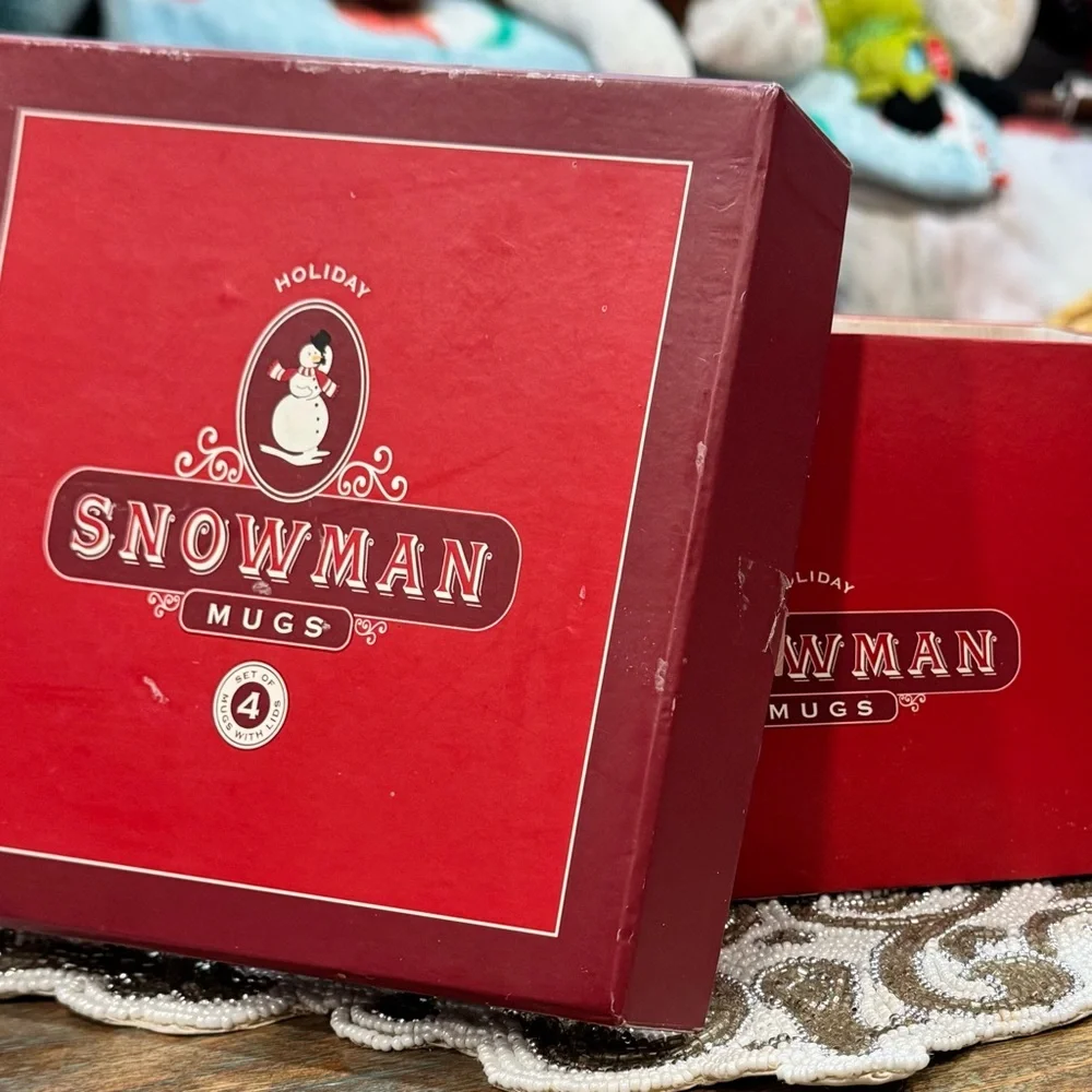 NIB Williams-Sonoma Holiday Snowman Mugs Set of 4 w/ Top Hat Lids – New in Box